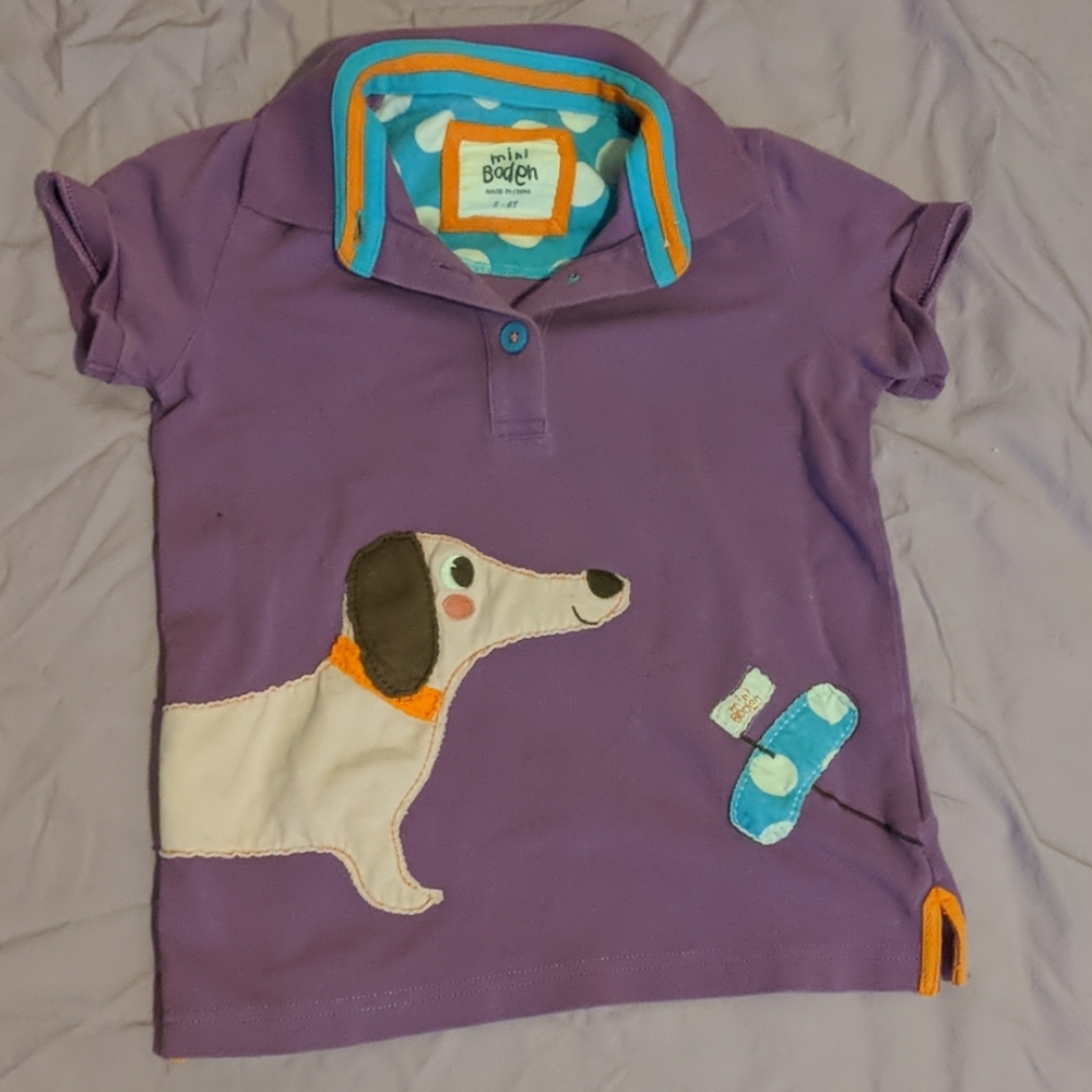 Mini boden shirt 5-6 purple dog applique